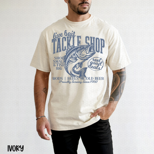 Live Bait Tackle Shop - Blue Completed Tee