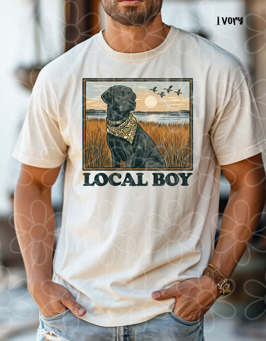 Local Boy Hunting Dog Completed Tee