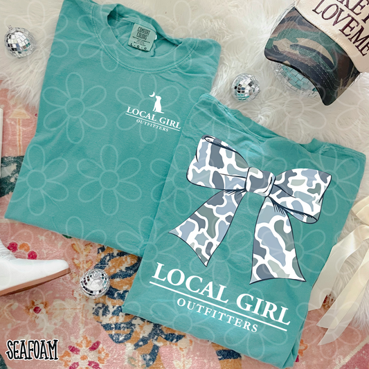 Local Girl Outfitters Camo Bow Kids Completed Tee