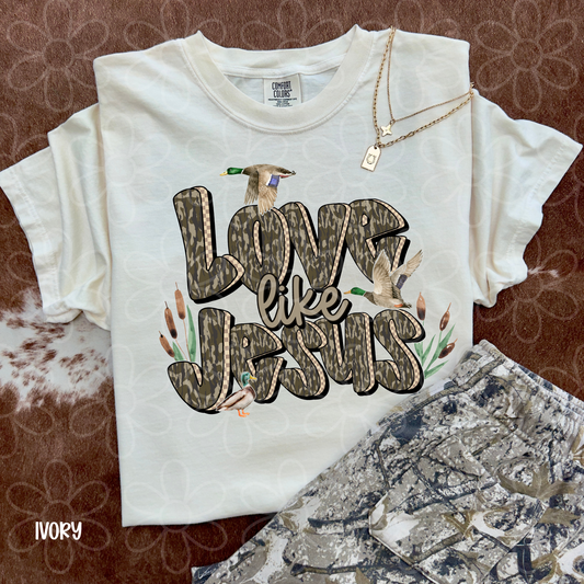 Love Like Jesus Camo Ducks Kids Completed Tee