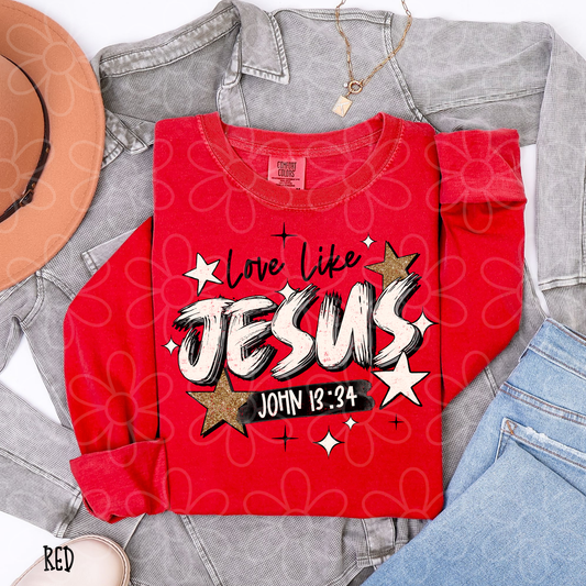 Love Like Jesus Gold Stars Completed Tee