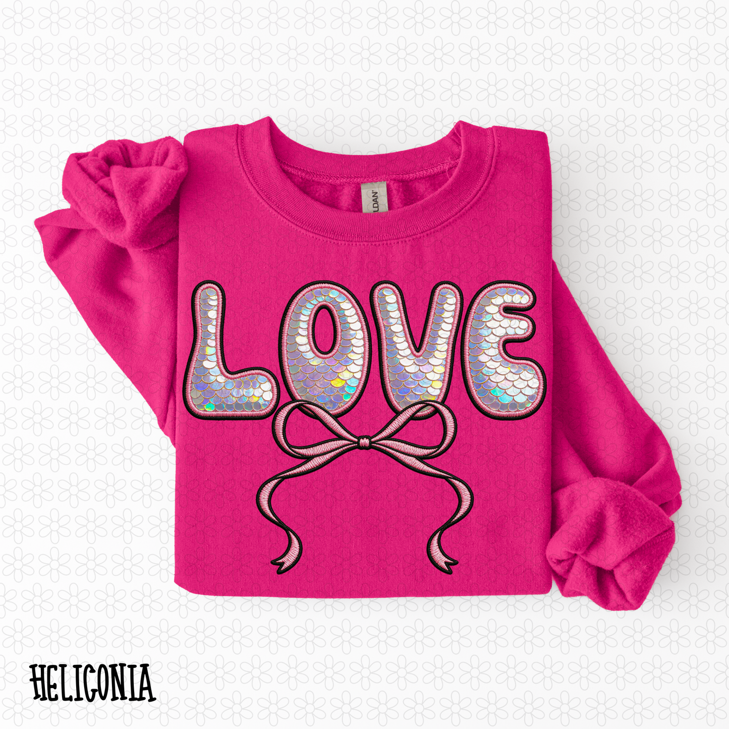 Love Sequins Coquette Pink Bow Kids Completed Tee