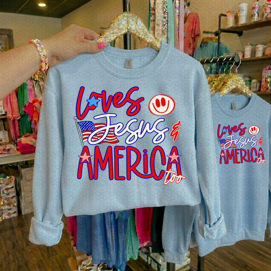 Loves jesus & america too DTF Transfer