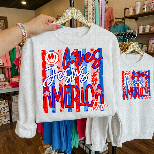 Loves jesus & america too stripes DTF Transfer
