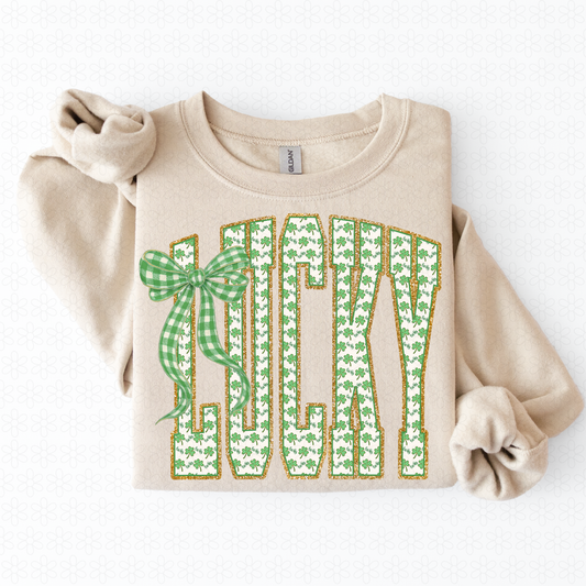 Lucky Clovers Plaid Bow Kids Completed Tee