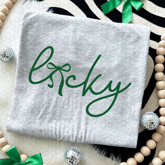 Lucky Cursive Coquette Bow Kids Completed Tee