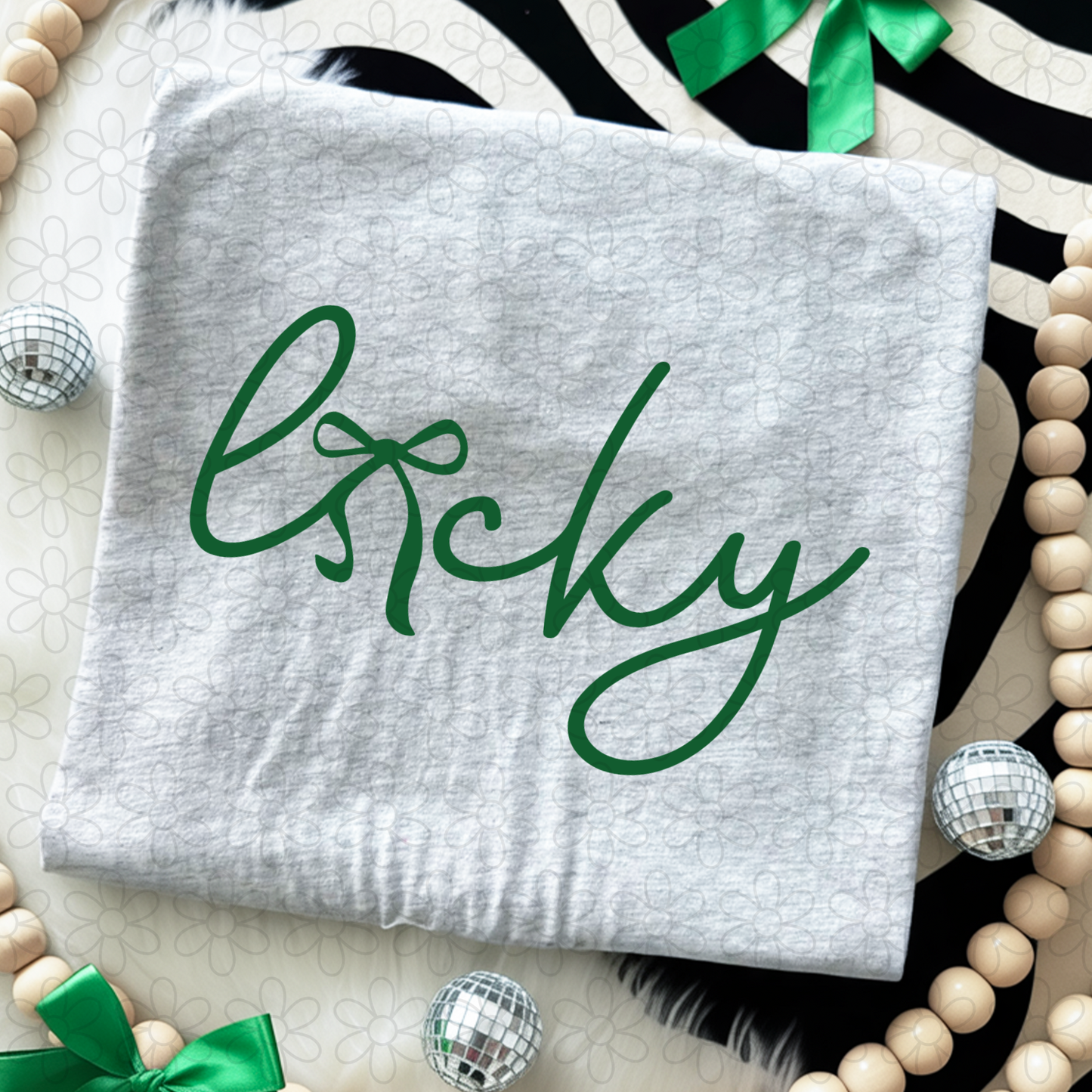 Lucky Cursive Coquette Bow Completed Tee