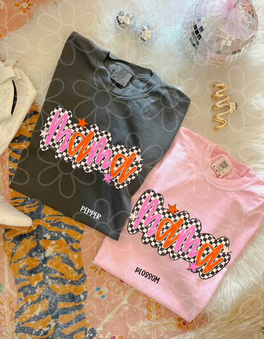 MaMa Pink & Orange Checkered DTF Transfer
