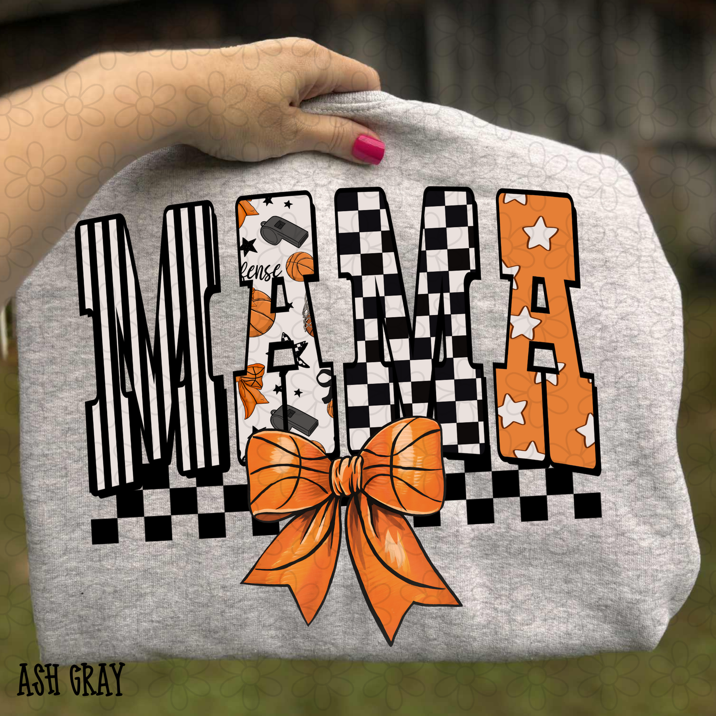Mama Basketball Bow Checkered Completed Tee