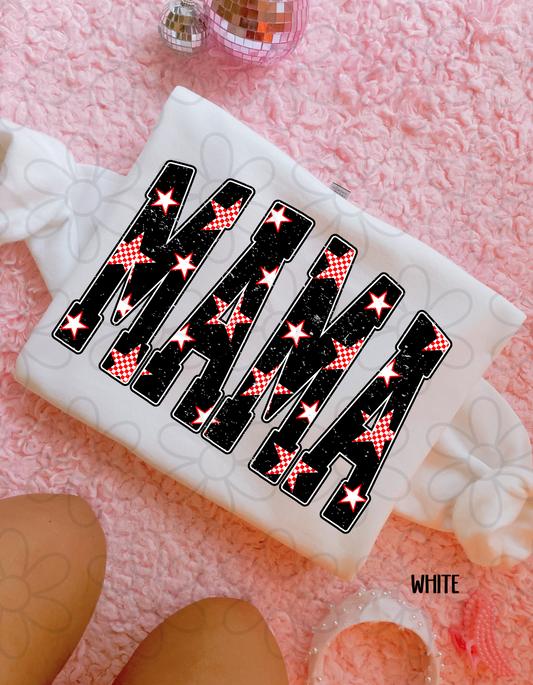 Mama Black Red Checkered Stars Completed Tee