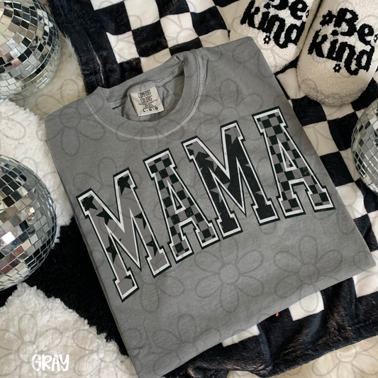Mama Black & Grey Stars Checkered DTF Transfer