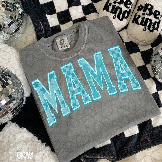 Mama Blue Stars Checkered DTF Transfer