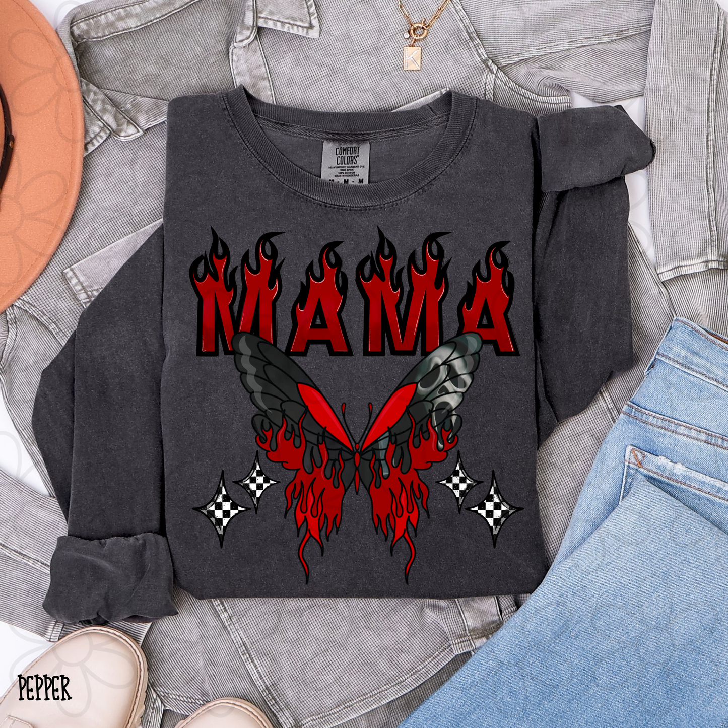 Mama Butterfly Flames Completed Tee