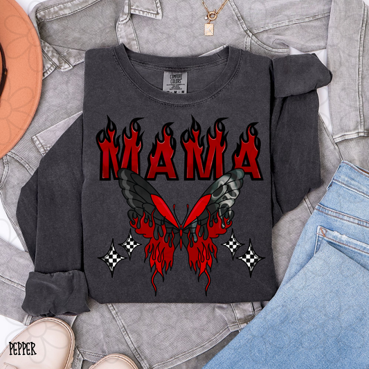Mama Butterfly Flames Completed Tee