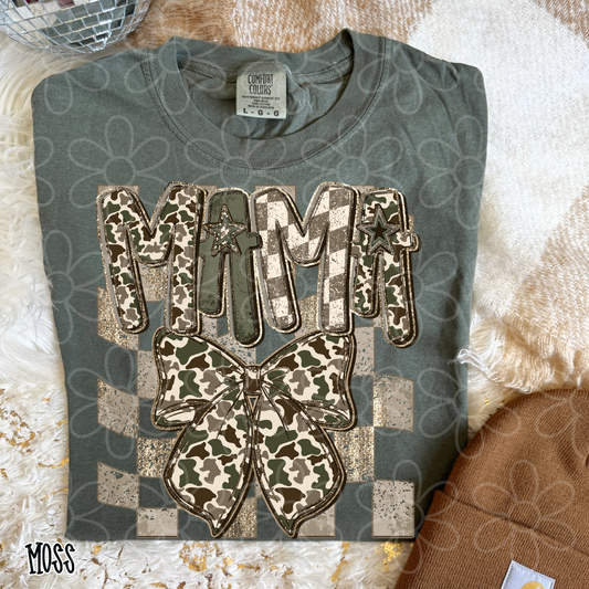 Mama Camo Bow Gold Checkered DTF Transfer