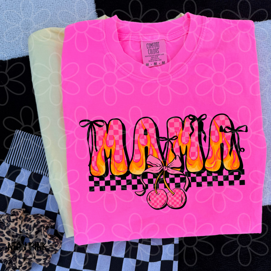 Mama Checkered Flames Cherry Completed Tee