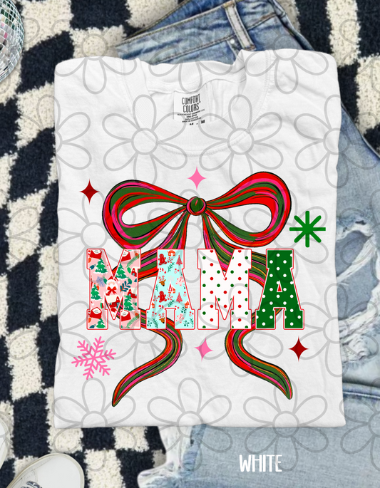 Mama Christmas Bow Completed Tee