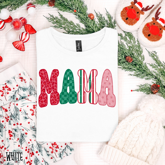 Mama Christmas Leopard Stripe Completed Tee
