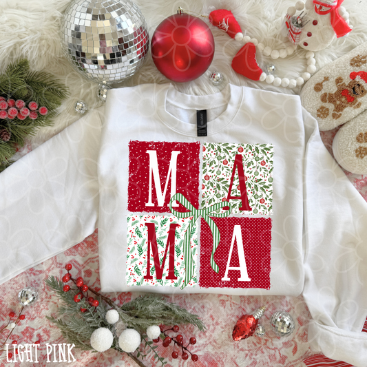 Mama Christmas Stacked Striped Bow DTF Transfer