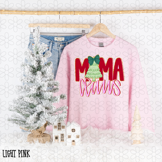 Mama Claus Christmas Tree Bow Completed Tee