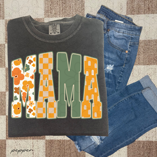 Mama Fall Floral Checkered DTF Transfer