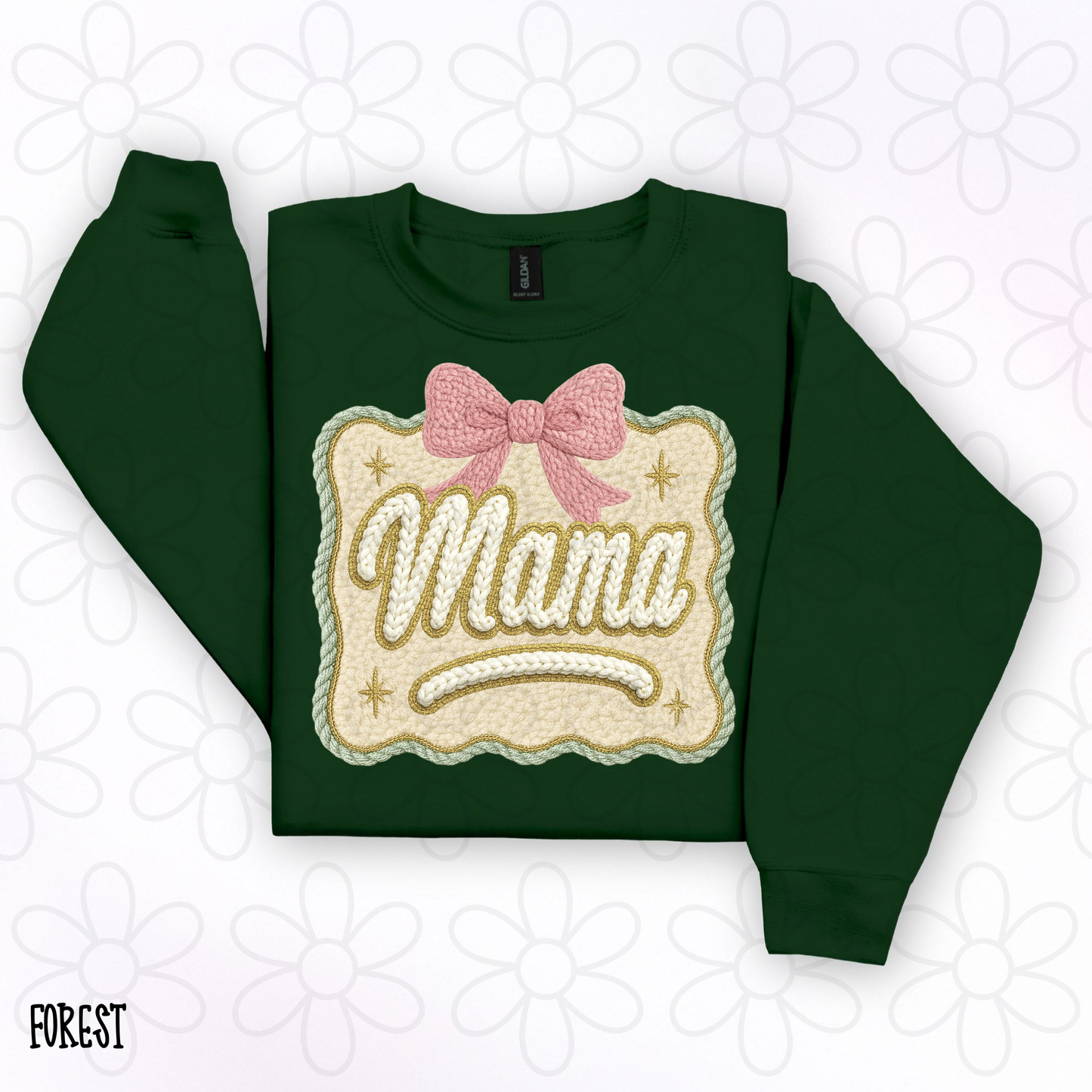 Mama Gold Pink Bow Faux DTF Transfer