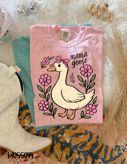 Mama Goose Pink Bow Flowers Completed Tee