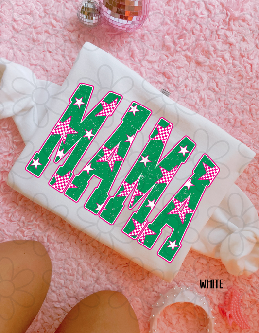 Mama Green Red Checkered Stars Completed Tee