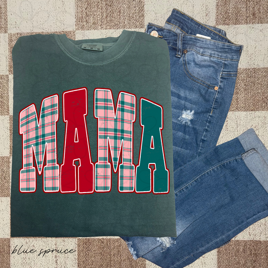 Mama Green & Red Plaid Completed Tee