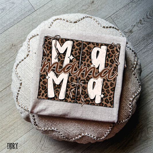 Mama Leopard Brown Bows Completed Tee