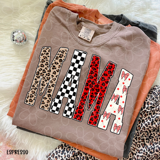 Mama Leopard Checkered Bows Completed Tee