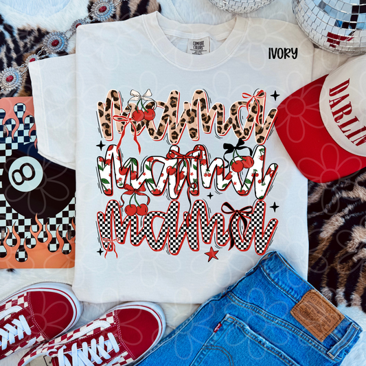 Mama Leopard Cherry Checkered DTF Transfer