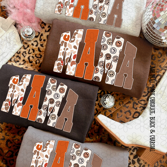 Mama Orange Brown Leopard Smileys DTF Transfer