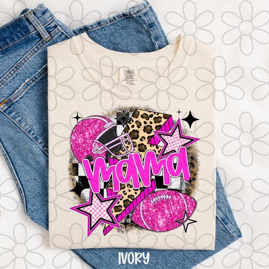 Mama Pink Glitter Football Leopard Bolt DTF Transfer