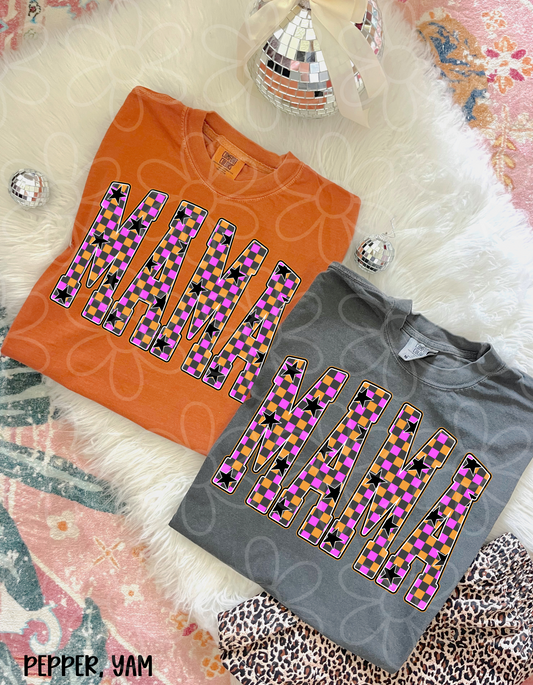 Mama Pink & Orange Checkered Stars Completed Tee