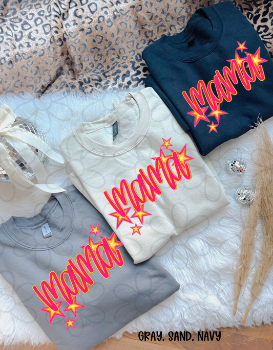 Mama Pink & Yellow Stars DTF Transfer