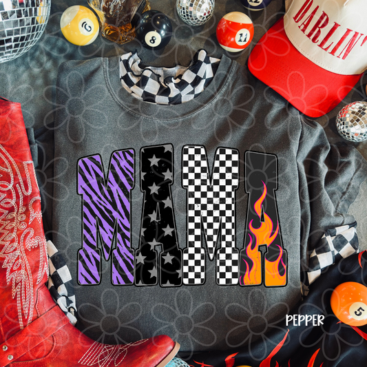 Mama Purple & Black Patterns DTF Transfer