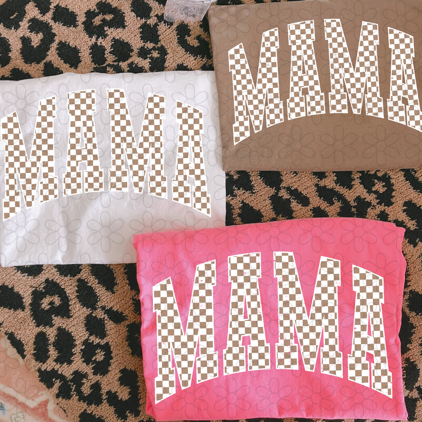 Mama White Tan Checkered Completed Tee