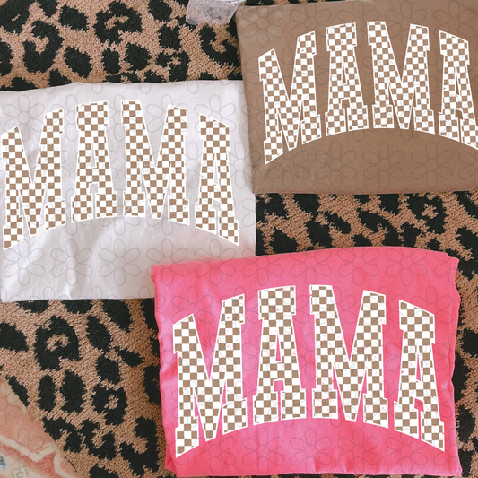 Mama White Tan Checkered Completed Tee