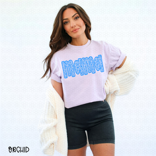Mama Blue Leopard Completed Tee