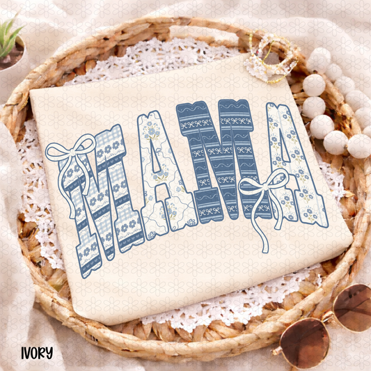 Mama Blue Patchwork Completed Tee