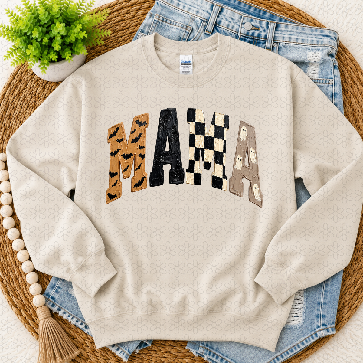 Mama Checkered Halloween Completed Tee