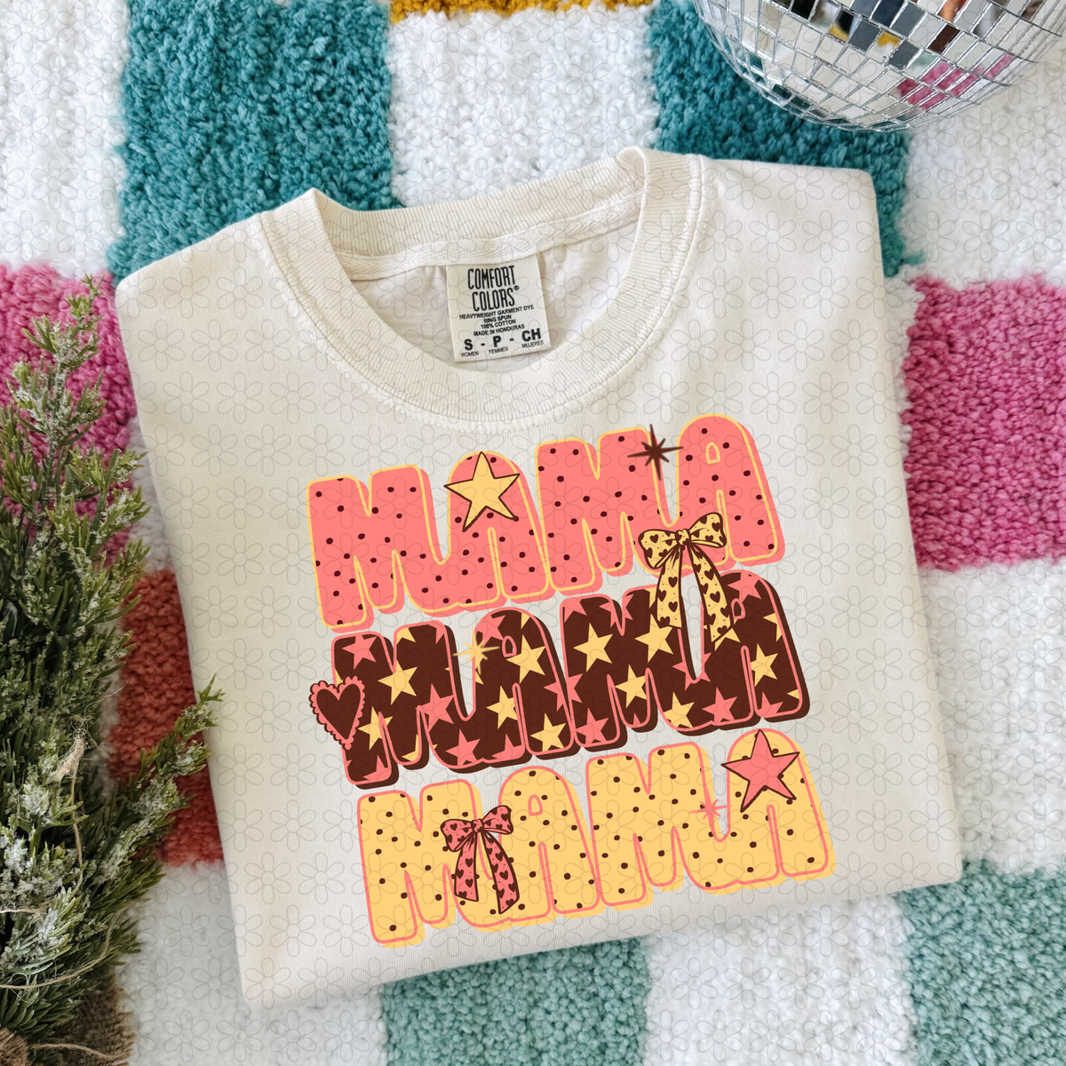 Mama Pink brown polka dots Completed Tee