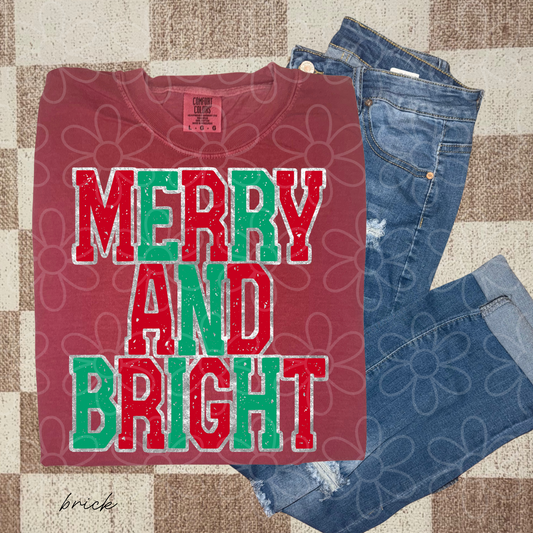 Merry And Bright Distressed Kids Completed Tee