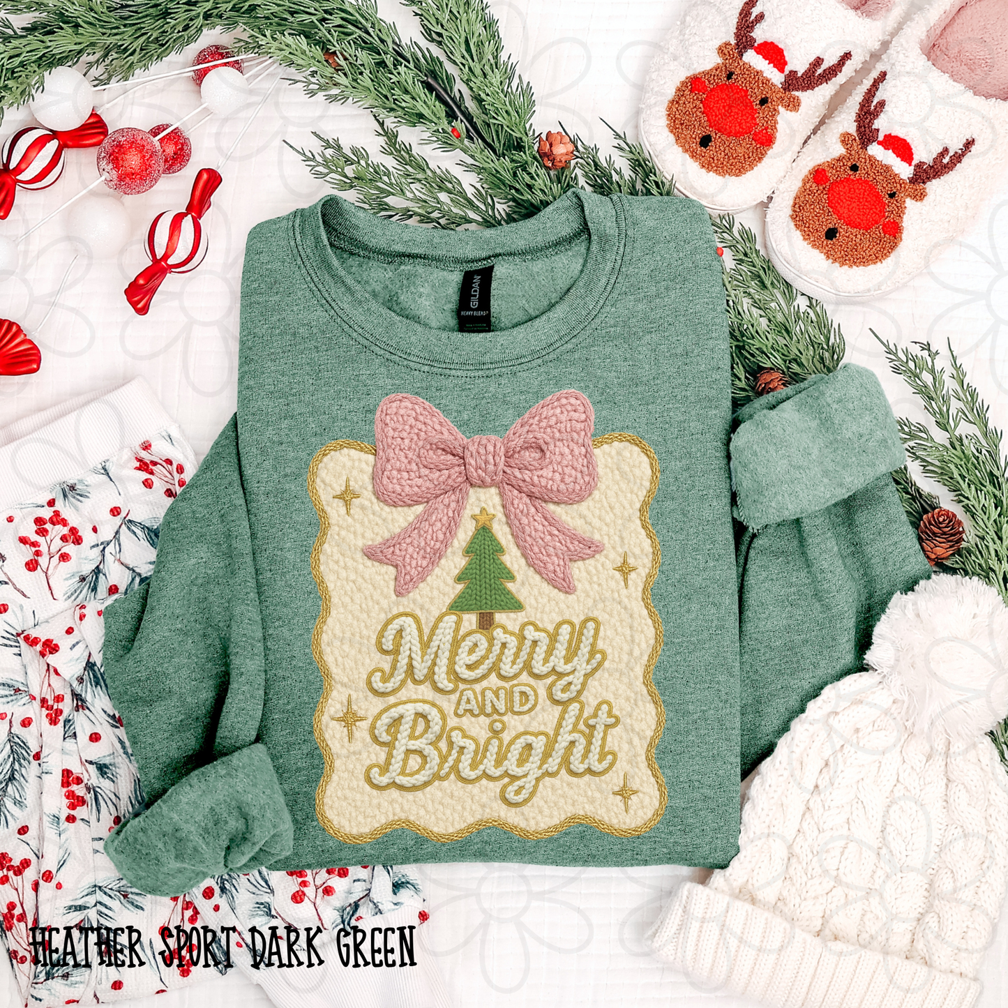 Merry And Bright Pink Bow Faux DTF Transfer