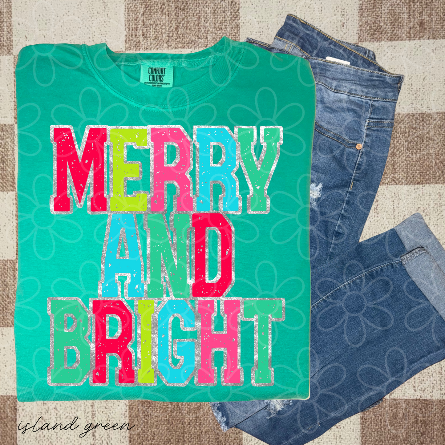 Merry And Bright Preppy Distressed Completed Tee