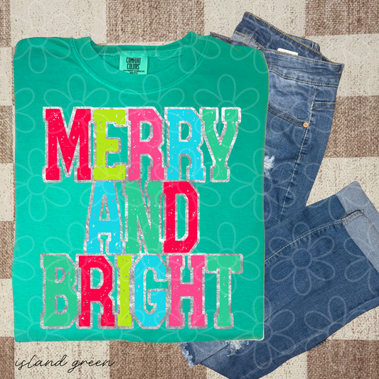 Merry And Bright Preppy Distressed Completed Tee