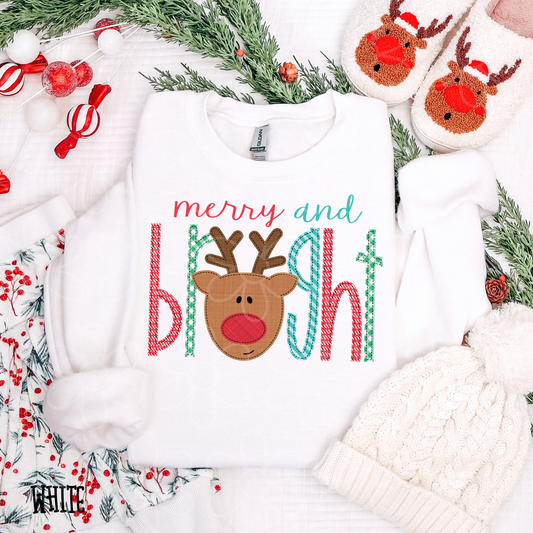 Merry And Bright Reindeer Completed Tee