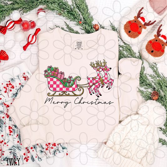 Merry Christmas Pink Checkered Kids Completed Tee