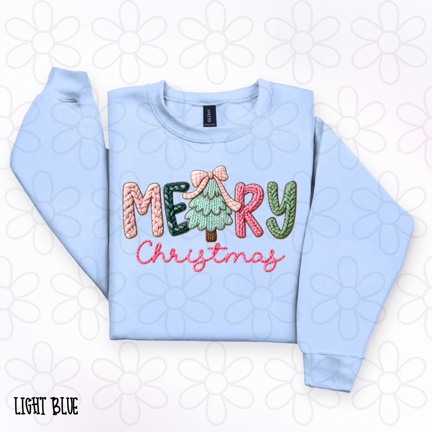 Merry Christmas Pink Green Tree Pink Bow DTF Transfer